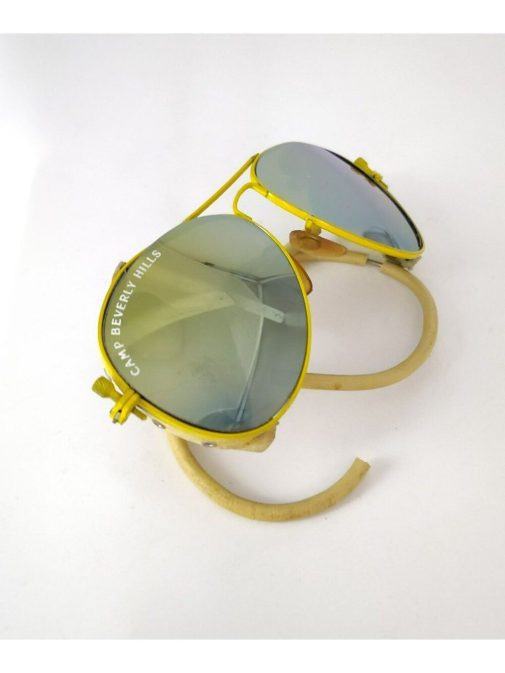 80s Camp Beverly Hills Glacier Glasses Aviator Yellow Frame Leather Side Shields